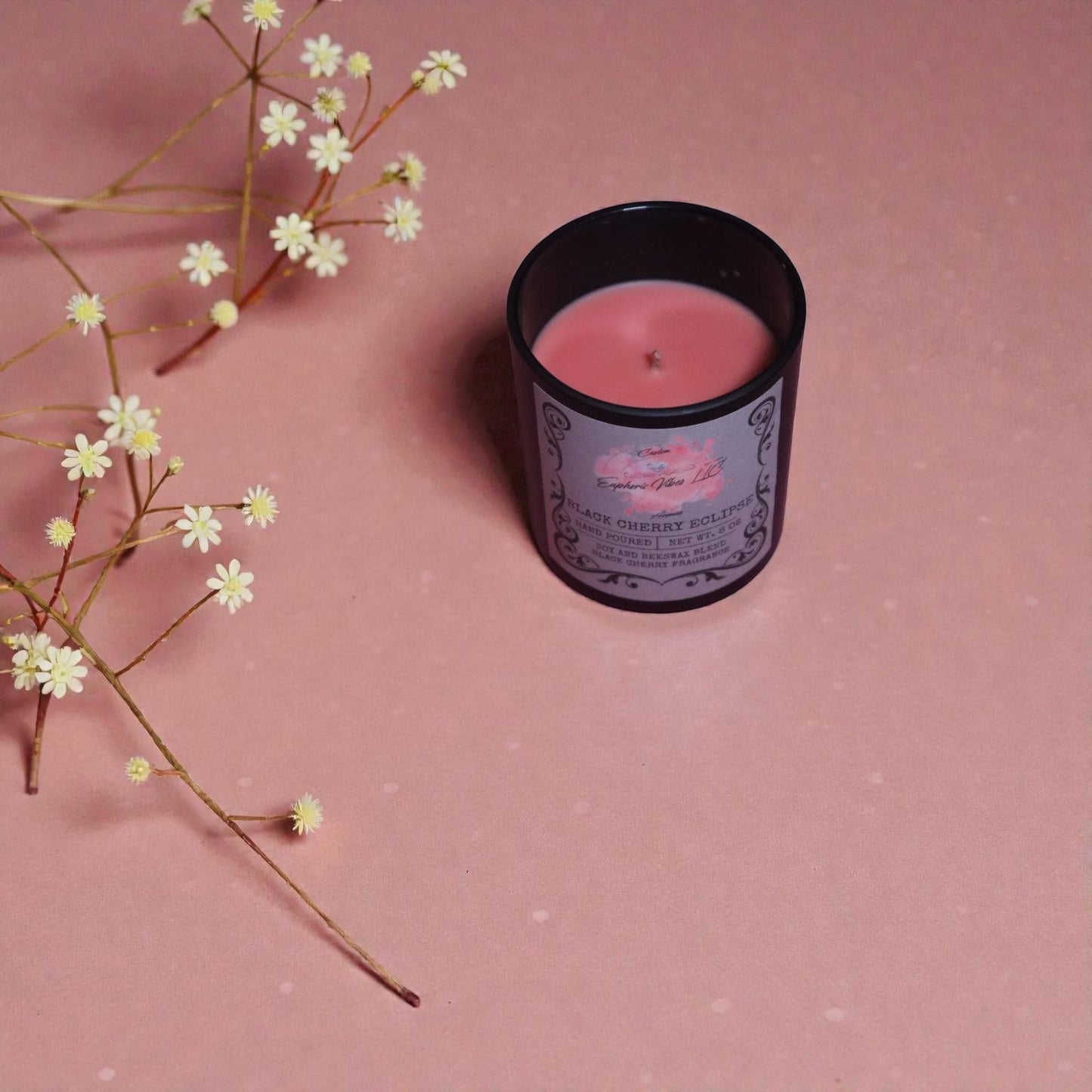 Black Cherry Eclipse Candle | Soy Beeswax Blend, Strong Fruity Aroma (8 oz)