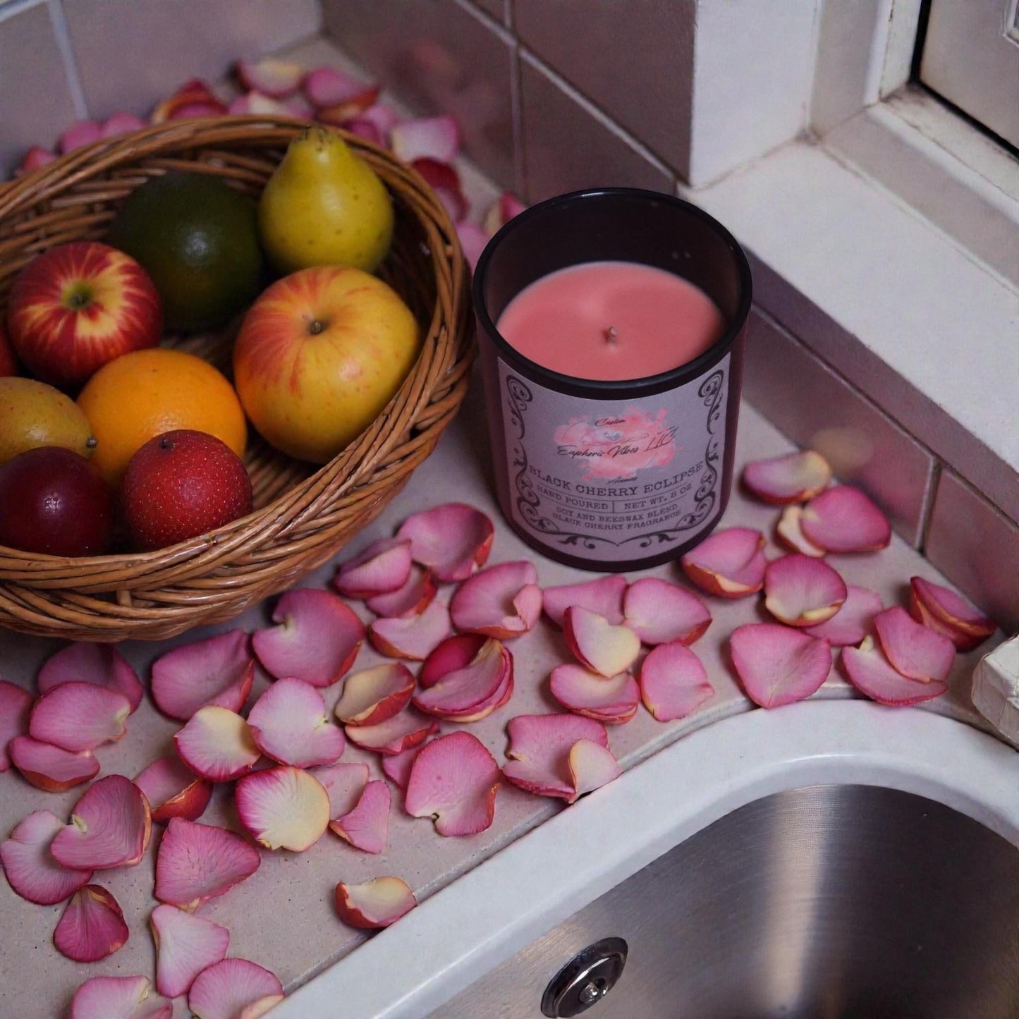 Black Cherry Eclipse Candle | Soy Beeswax Blend, Strong Fruity Aroma (8 oz)