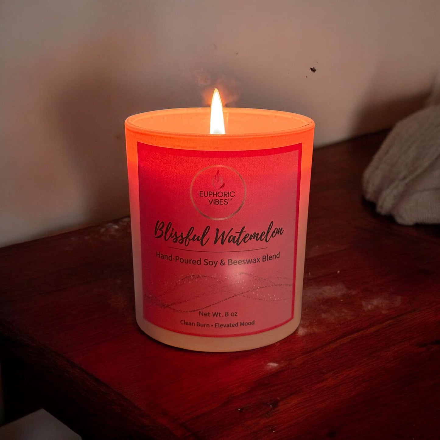 Blissful Watermelon | 8 oz Soy & Beeswax Candle with Watermelon Cherry Fruit Punch